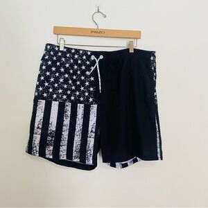 Men's Black and White Star-Stripe Swim Shorts